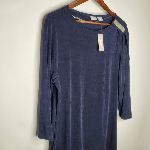 Chicos Travelers Womens Cut Out Beaded Shoulder Tunic Top Size 3 US XL Slinky - Picture 2 of 11